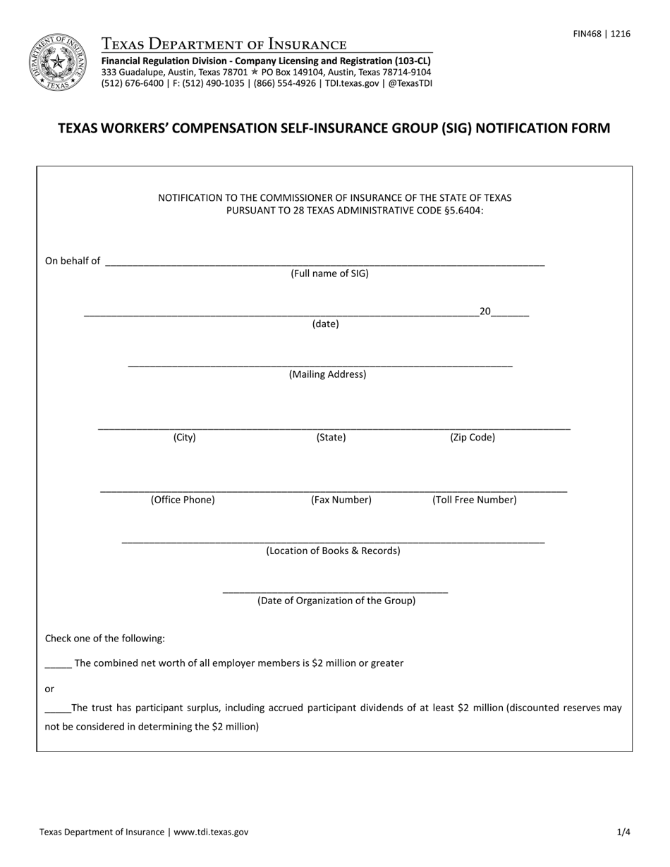 Form FIN468 Download Fillable PDF or Fill Online Texas