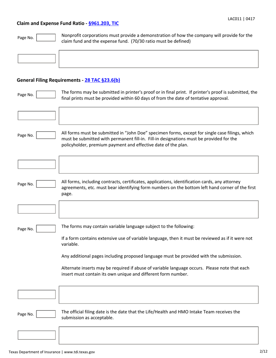 Form LAC011 Nonprofit Legal Services Contracts Checklist - Texas, Page 2
