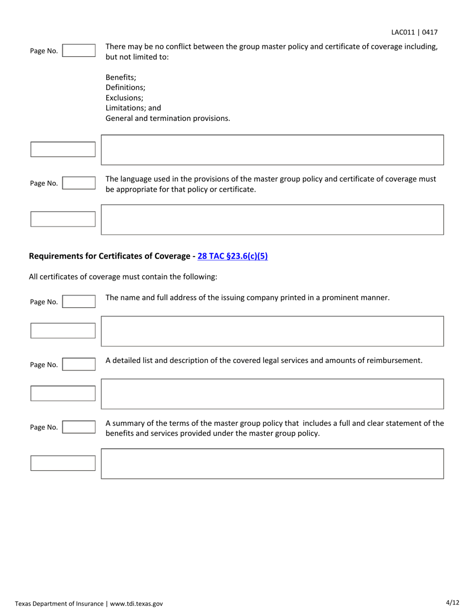 Form LAC011 Nonprofit Legal Services Contracts Checklist - Texas, Page 4