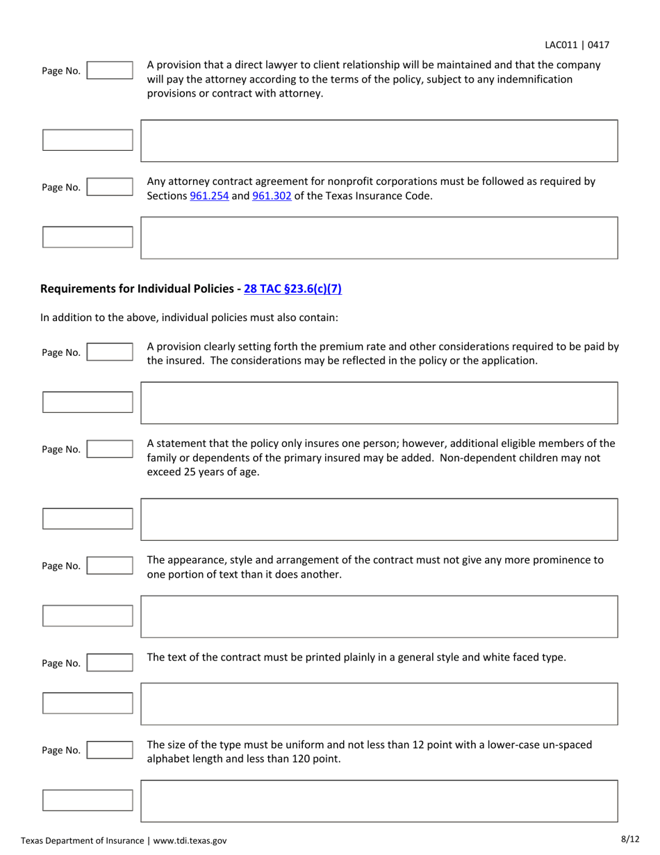 Form LAC011 Nonprofit Legal Services Contracts Checklist - Texas, Page 8