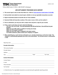 Form LAH323 Life Settlement Provider Data Report - Texas