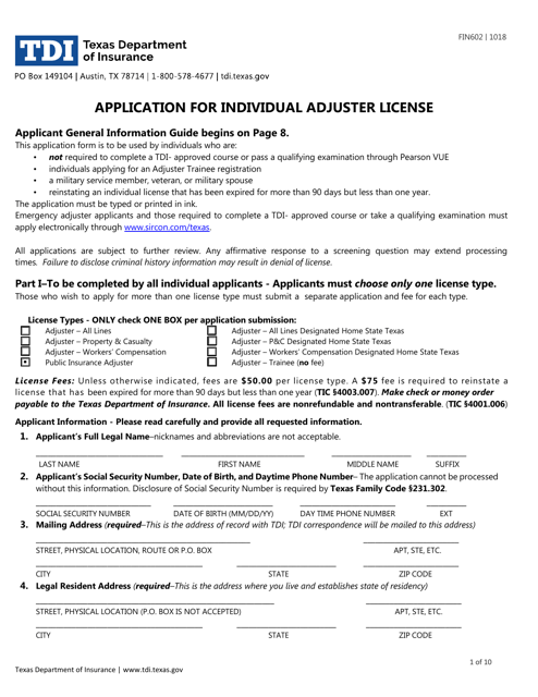 Form FIN602  Printable Pdf