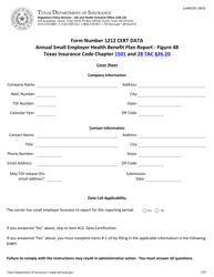 Form LAHR335 (1212 CERT DATA) Annual Small Employer Health Benefit Plan Report - Texas