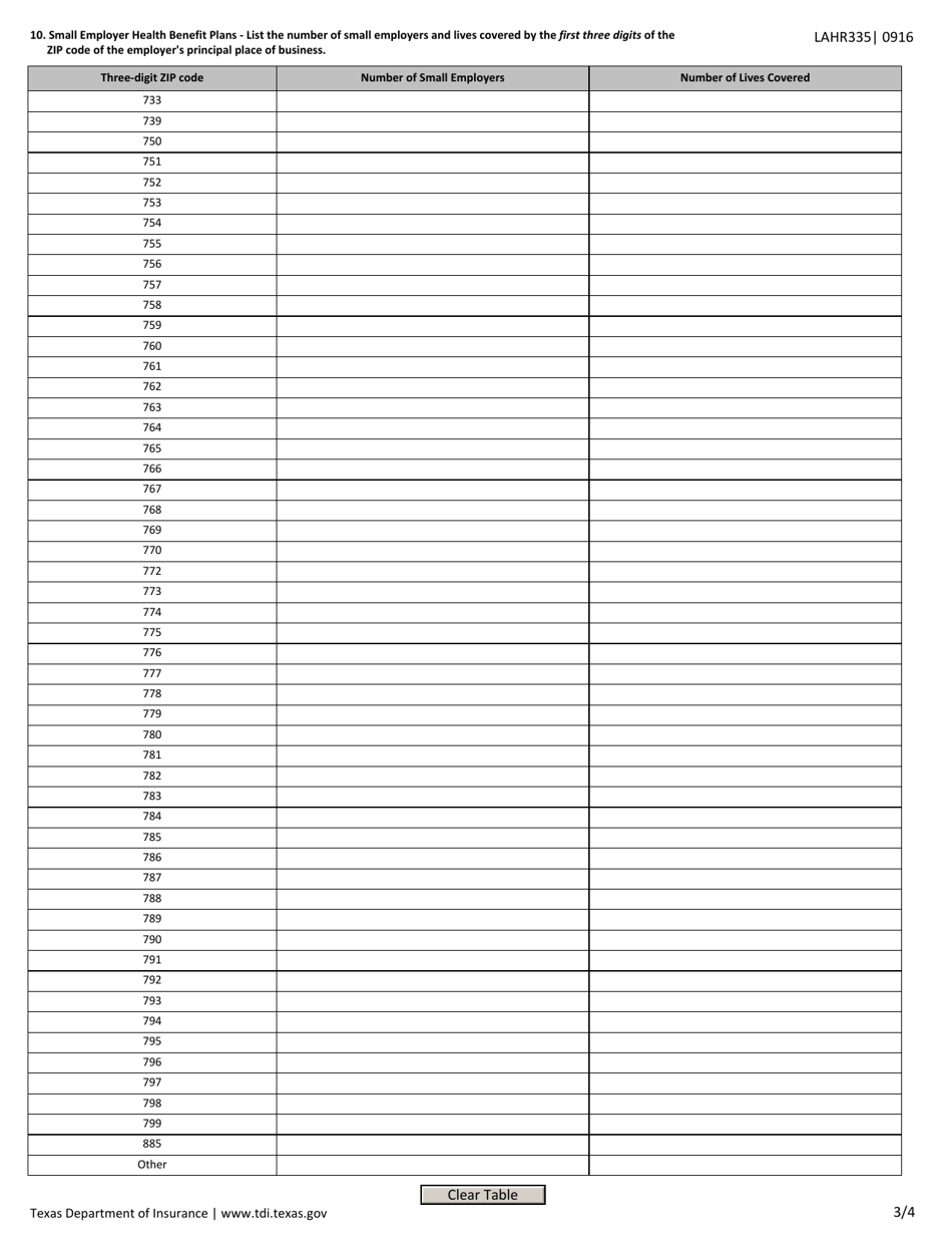 Form LAHR335 (1212 CERT DATA) Annual Small Employer Health Benefit Plan Report - Texas, Page 3