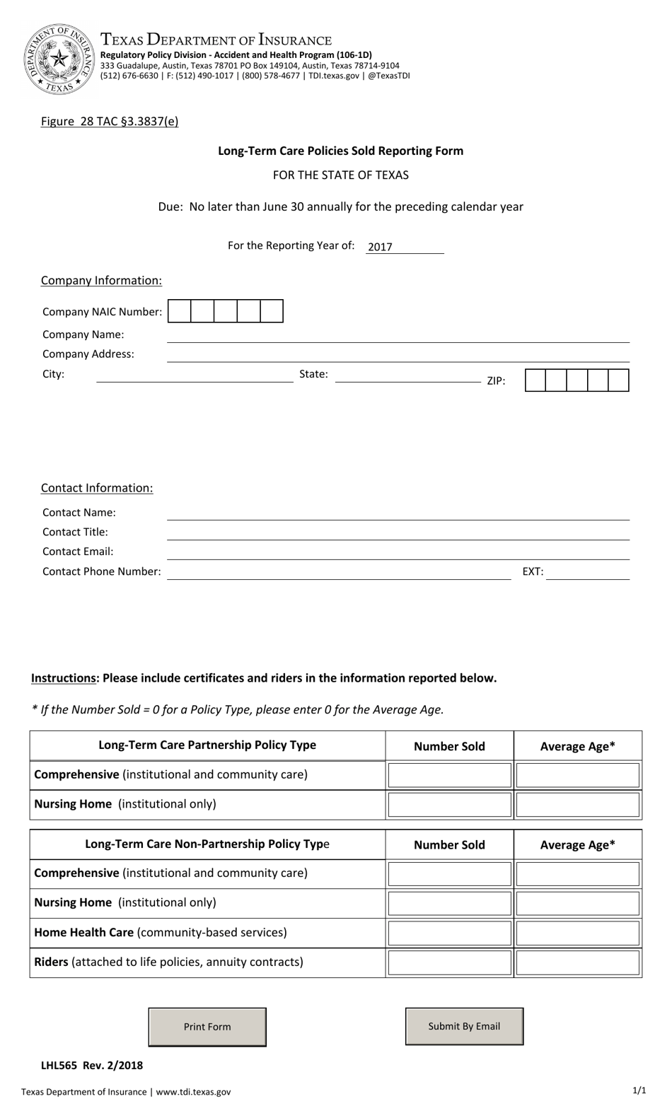 Form LHL565 Download Fillable PDF or Fill Online Long-Term Care