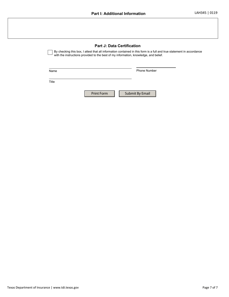 Form LAH345 Mandated Benefits and Mandated Offers Reporting Form - Texas, Page 7