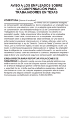 Document preview: Aviso a Los Empleados Sobre La Compensacion Para Trabajadores En Texas - Texas (Spanish)