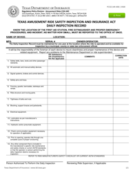 Document preview: Form PC322 (AR-300) Texas Amusement Ride Safety Inspection and Insurance Act Daily Inspection Record - Texas