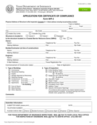 Form PC350 (WPI-1) Application for Certificate of Compliance - Texas
