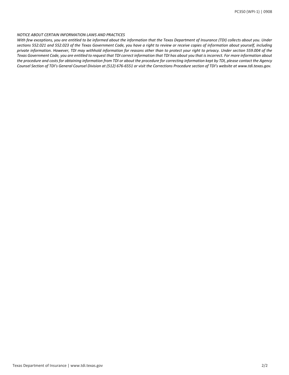 Form PC350 (WPI 1) Fill Out Sign Online and Download Fillable PDF Form PC350 (WPI 1) Fill Out Sign Online and Download Fillable PDF