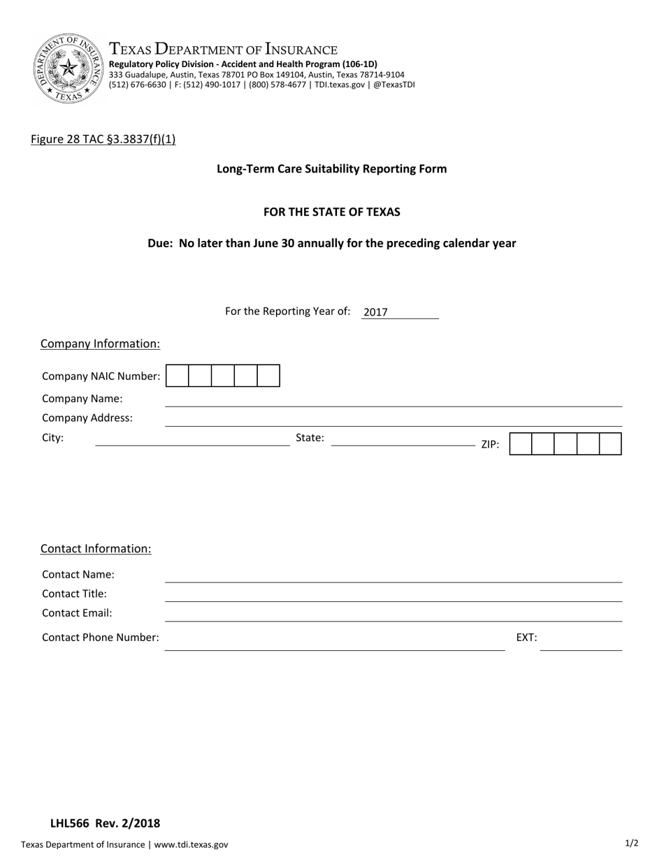 Form LHL566 Long-Term Care Suitability Reporting Form - Texas, Page 1