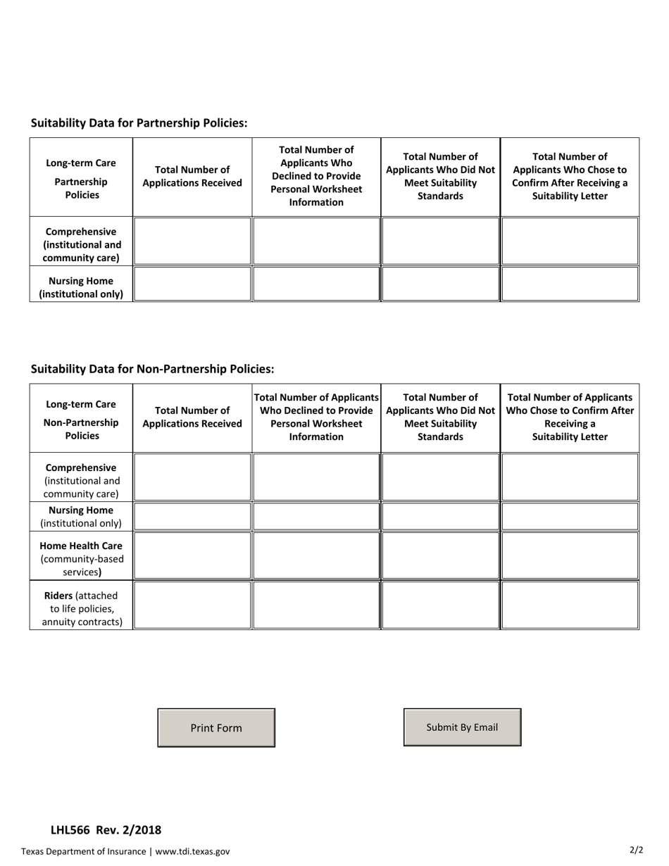 Form LHL566 Long-Term Care Suitability Reporting Form - Texas, Page 2