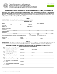 Form PC357 (VIP-3) Vip Application for Residential Property Inspector License/Certification - Texas