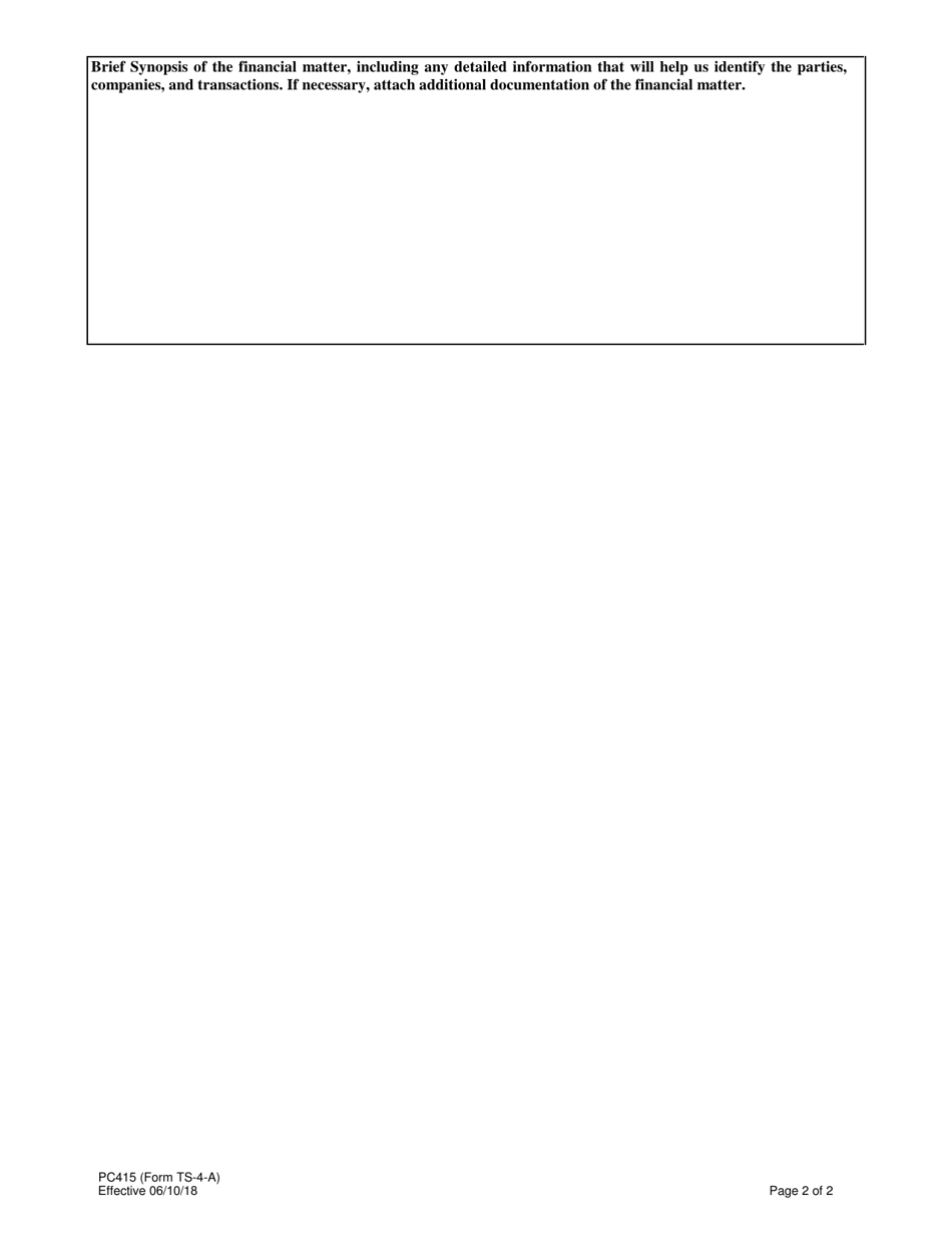 Form PC415 (T-S4-A) Financial Matter Disclosure Report - Texas, Page 2