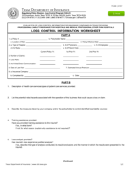 Form PC388 Professional Liability and Medical Professional for Hospitals Loss Control Information Worksheets - Texas