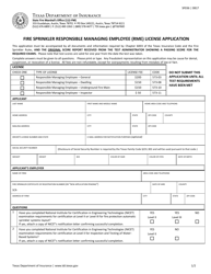 Form SF036 Fire Sprinkler Responsible Managing Employee (Rme) License Application - Texas