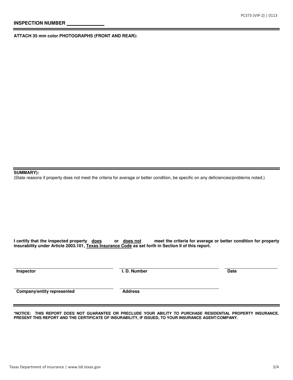 Form PC373 (VIP-2) Residential Property Condition Evaluation Report - Texas, Page 3