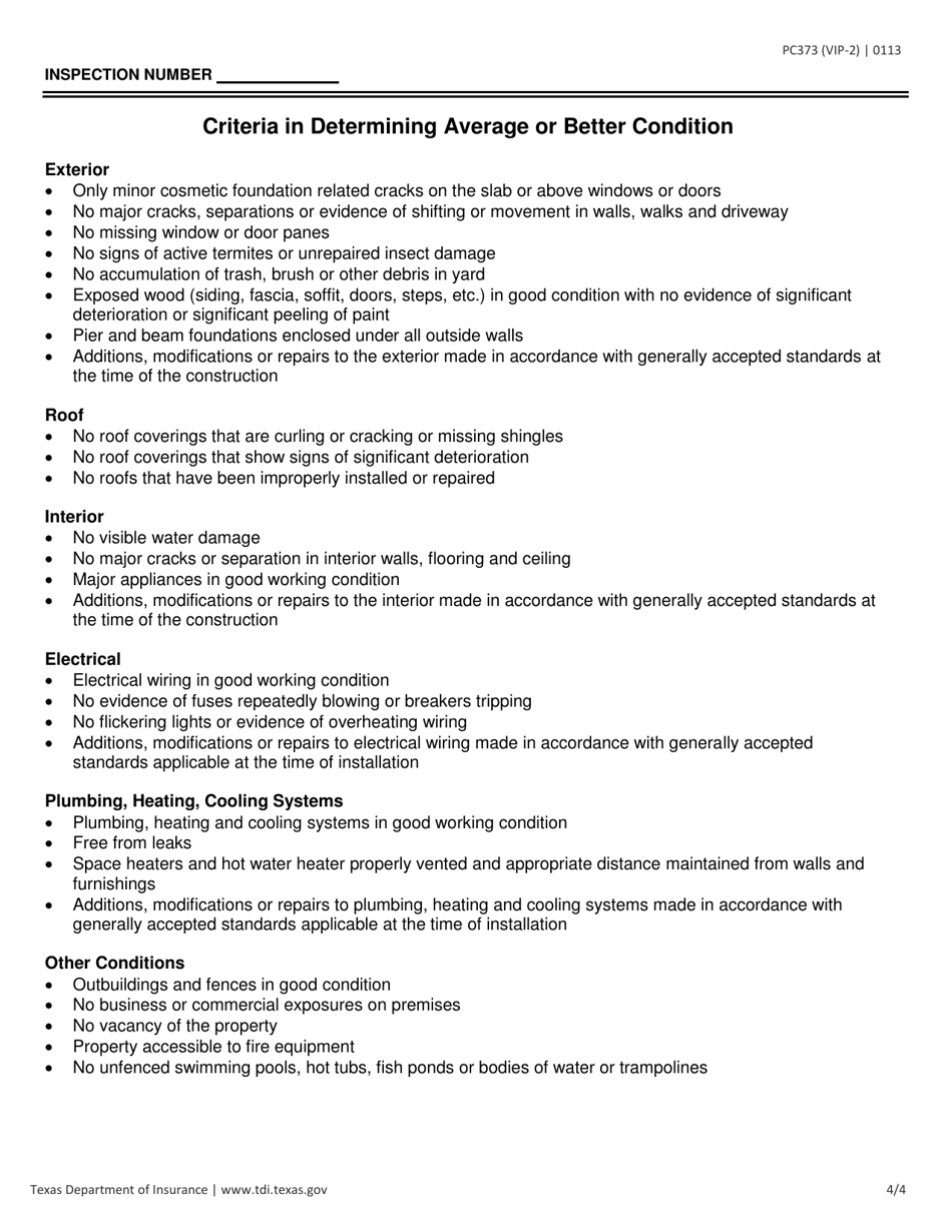 Form PC373 (VIP-2) Residential Property Condition Evaluation Report - Texas, Page 4