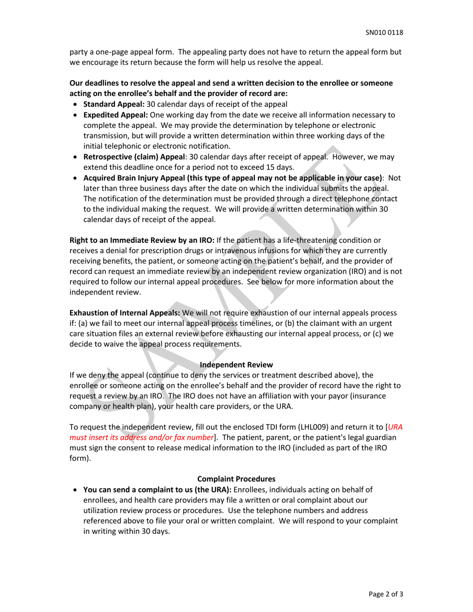 Form SN010 Ura Logo, Address, Etc., and Tdi Ura Certification Number - Texas, Page 2