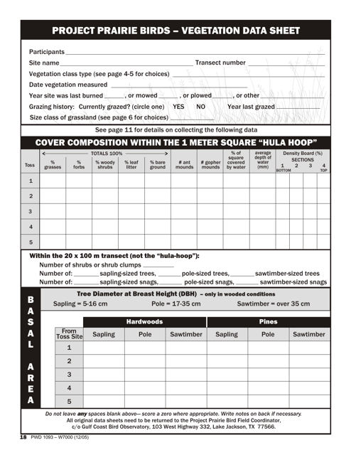 Form PWD1093 Project Prairie Birds - Vegetation Data Sheet - Texas