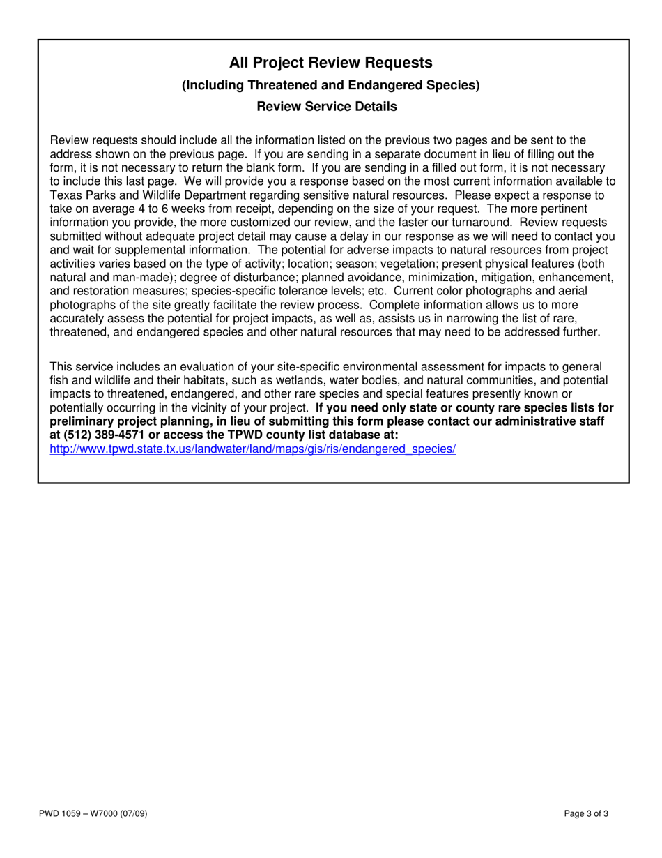 Form PWD1059 All Project Review Requests (Including Threatened and Endangered Species) - Texas, Page 3