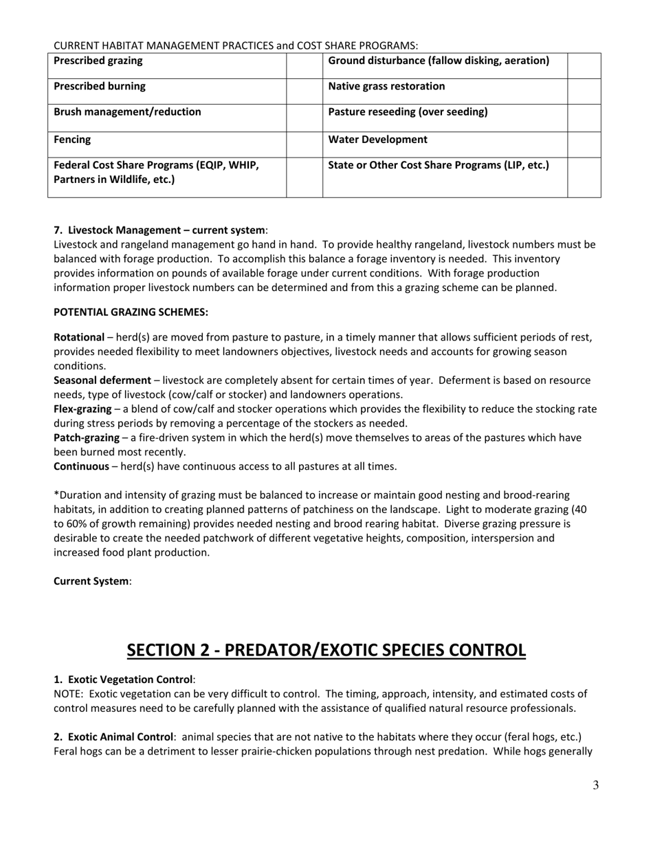 Form PWD1046 Lesser Prairie-chicken - Wildlife Management Plan - Texas, Page 3