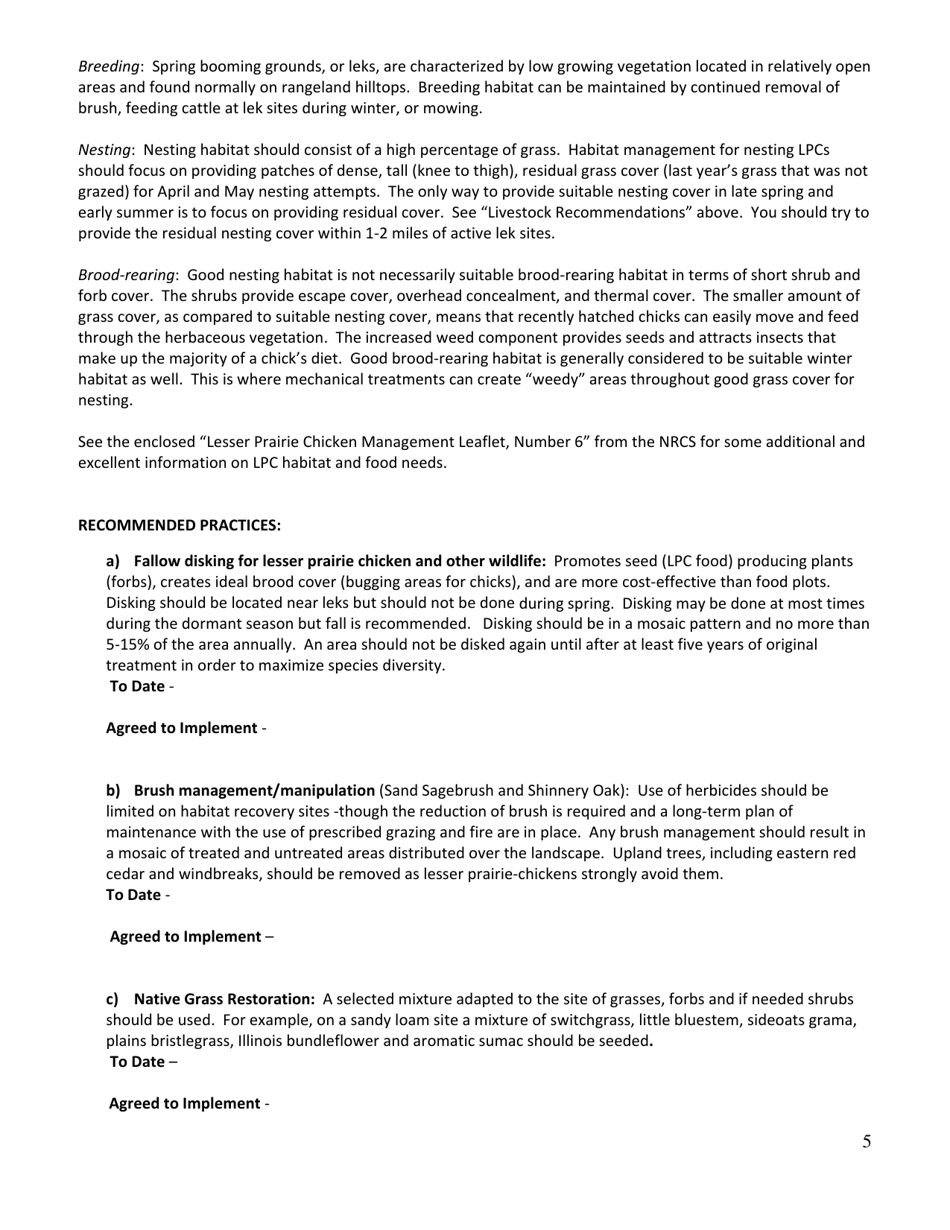 Form PWD1046 Lesser Prairie-chicken - Wildlife Management Plan - Texas, Page 5
