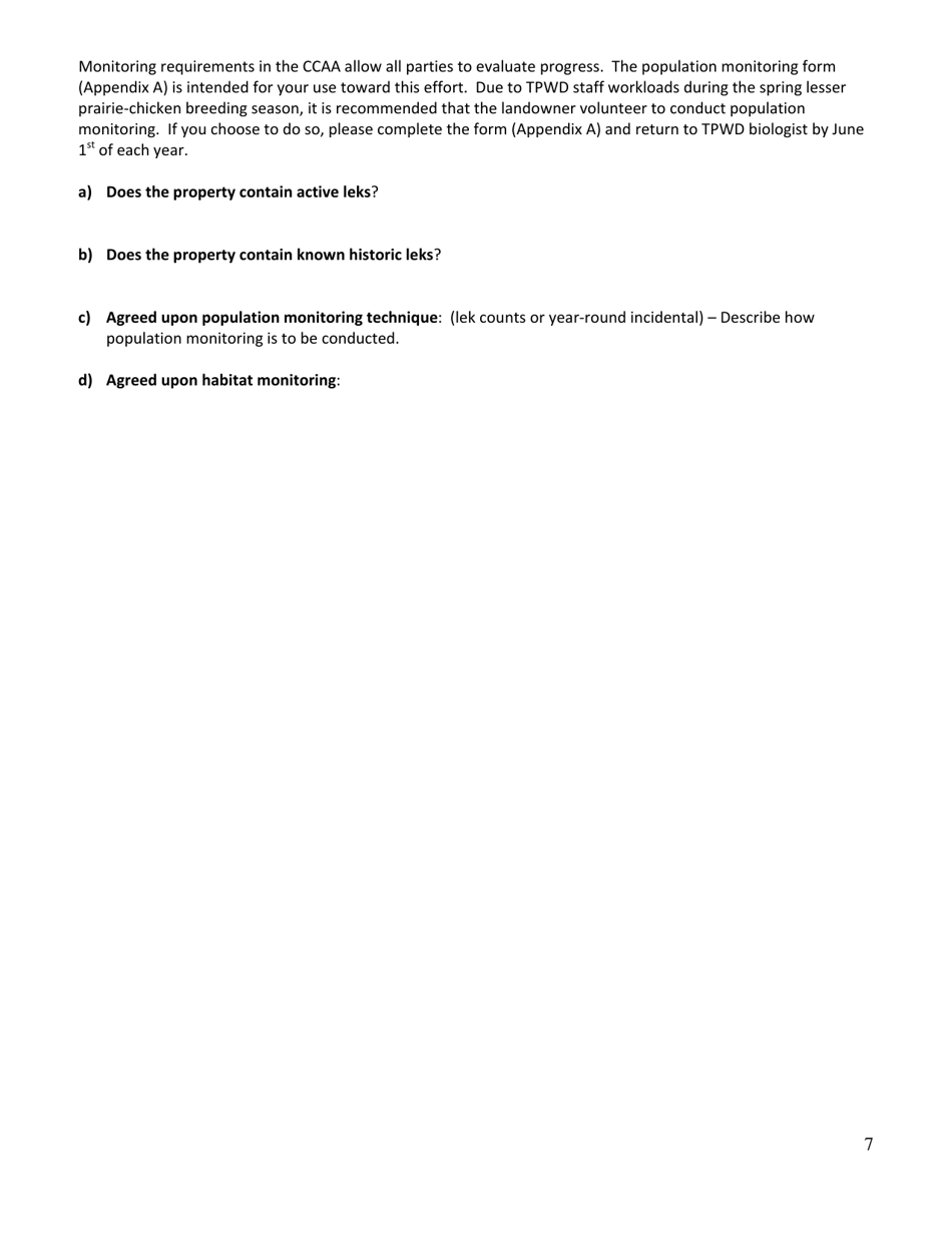 Form PWD1046 Lesser Prairie-chicken - Wildlife Management Plan - Texas, Page 7