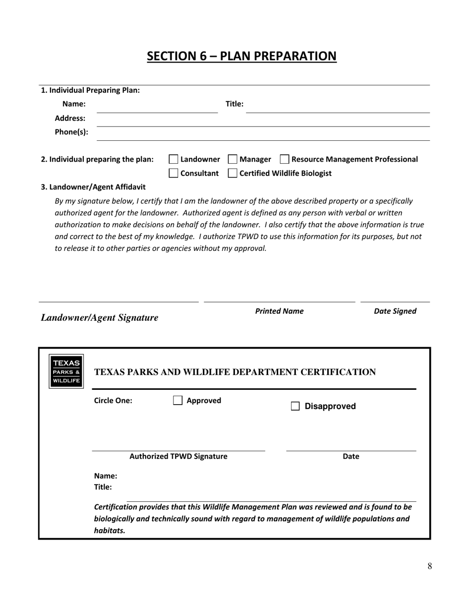 Form PWD1046 Lesser Prairie-chicken - Wildlife Management Plan - Texas, Page 8