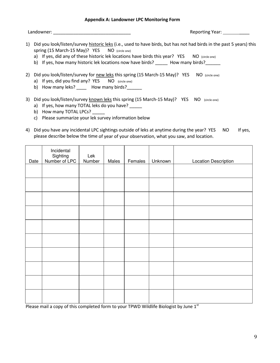 Form PWD1046 Lesser Prairie-chicken - Wildlife Management Plan - Texas, Page 9