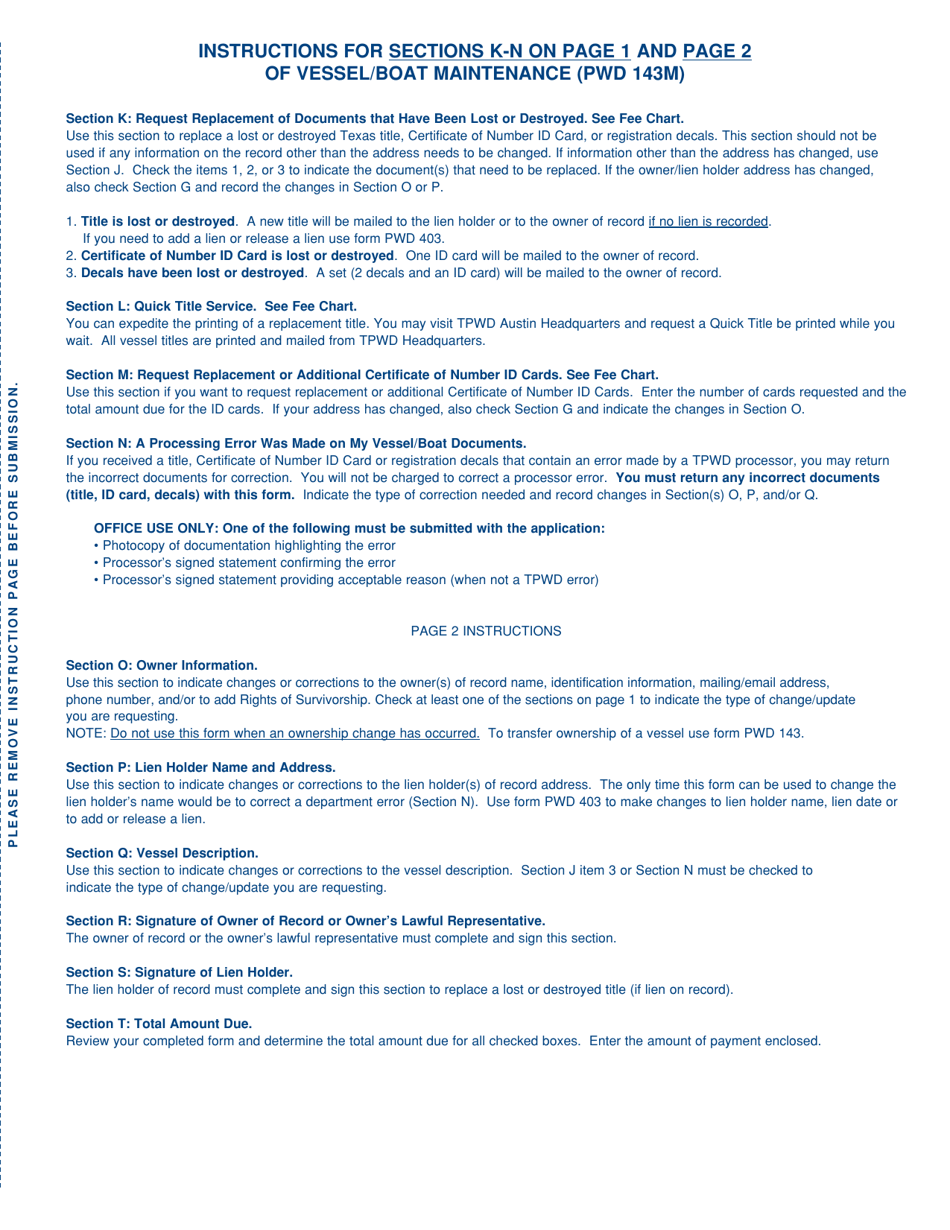 Form PWD143M Vessel / Boat Records Maintenance - Texas, Page 3