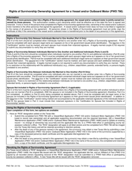 Form PWD790 Rights of Survivorship Ownership Agreement for a Vessel and/or Outboard Motor - Texas, Page 2