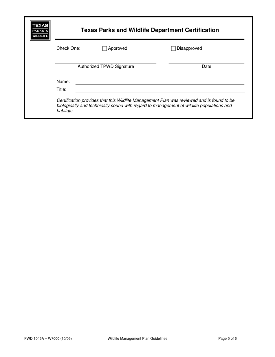 Form PWD1046A Wildlife Management Plan Guidelines - Texas, Page 5