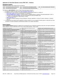 Form PWD1207 Application for Party Boat Operator License - Texas, Page 2