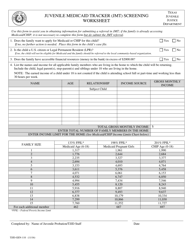 Document preview: Form TJJD-GEN-110 Juvenile Medicaid Tracker (Jmt) Screening Worksheet - Texas