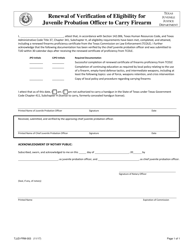 Document preview: Form TJJD-FRM-003 Renewal of Verification of Eligibility for Juvenile Probation Officer to Carry Firearm - Texas