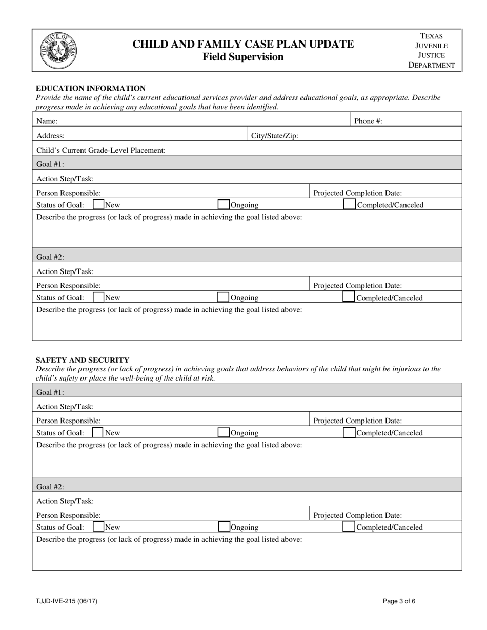 Form TJJD-IVE-215 Child and Family Case Plan Update, Field Supervision - Texas, Page 3