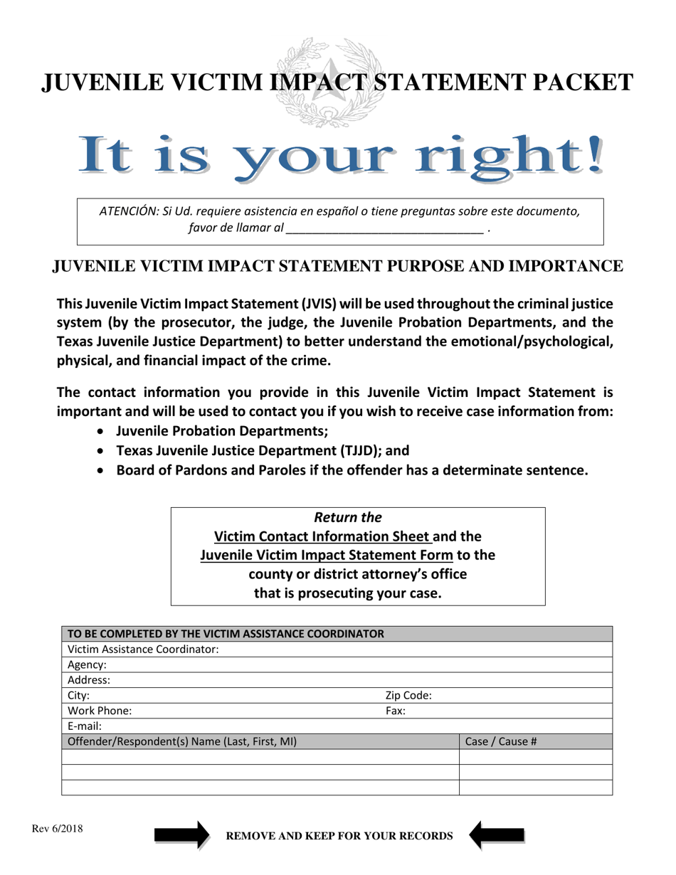 Texas Juvenile Victim Impact Statement Packet Fill Out, Sign Online