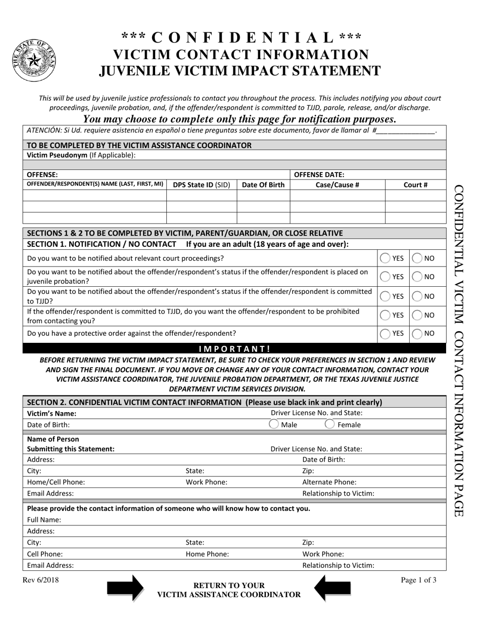 Juvenile Victim Impact Statement Packet - Texas, Page 3