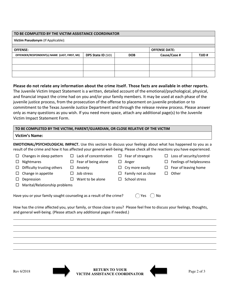 Juvenile Victim Impact Statement Packet - Texas, Page 5
