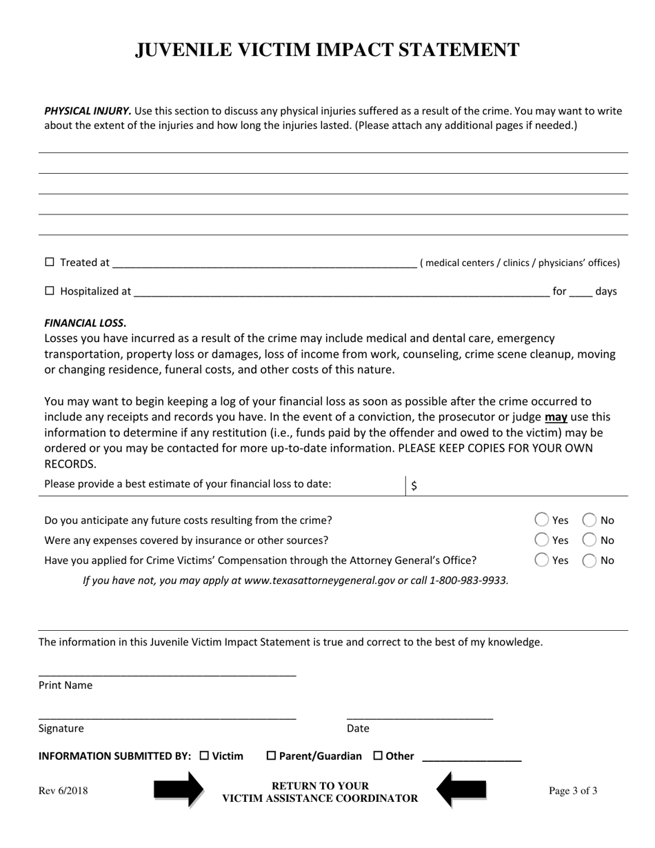 Texas Juvenile Victim Impact Statement Packet - Fill Out, Sign Online ...