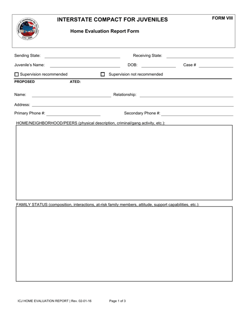 ICJ Form VIII Home Evaluation Report Form