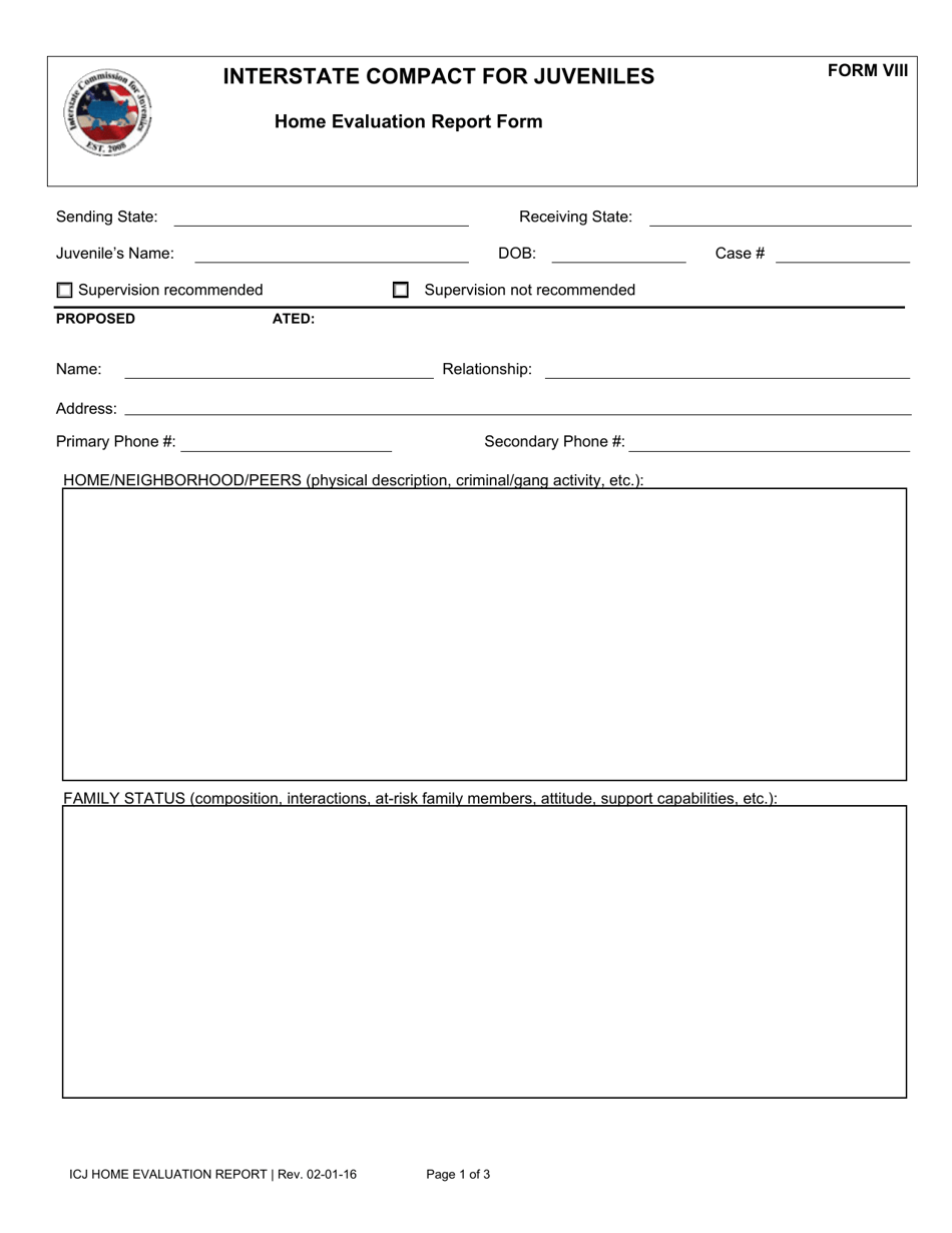 ICJ Form VIII Home Evaluation Report Form, Page 1