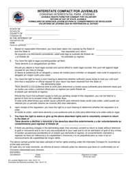Document preview: Juvenile Rights Form for Consent for Voluntary Return of out of State Juvenile (English/Spanish)