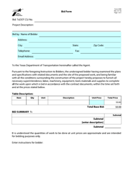 Document preview: Form 2506 Bid Form - Texas