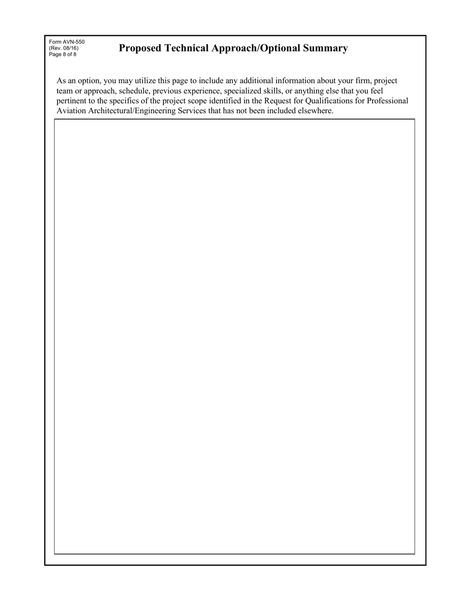 Form AVN-550 Qualifications for Aviation Professional Architectural / Engineering Services - Texas, Page 8