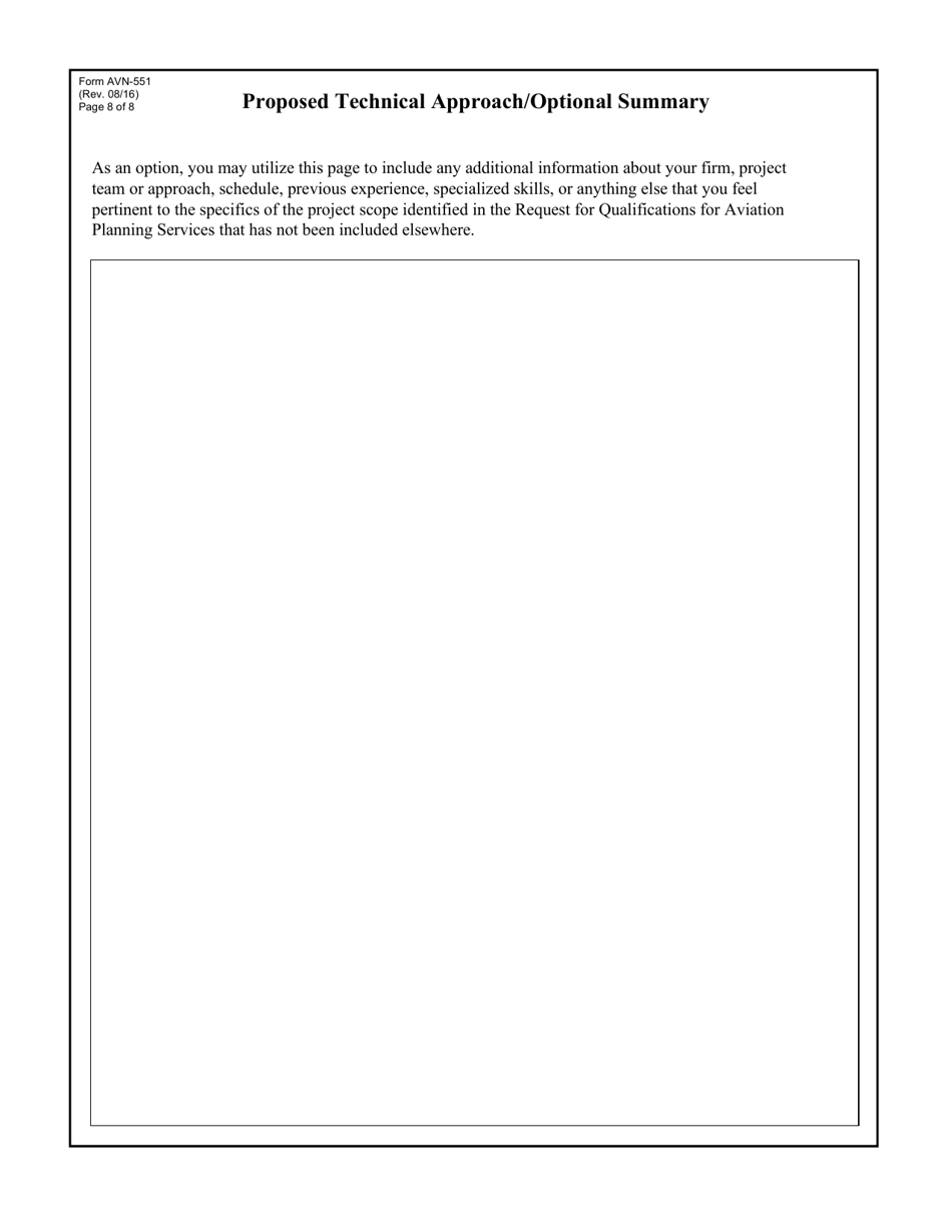 Form AVN-551 Qualifications for Aviation Planning Services - Texas, Page 8
