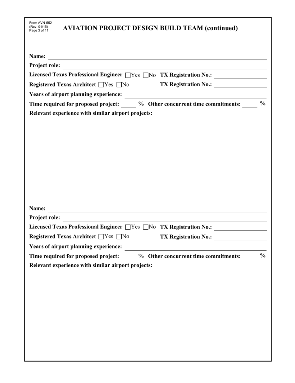 Form AVN-552 Request for Qualifications Design Build Services - Texas, Page 3