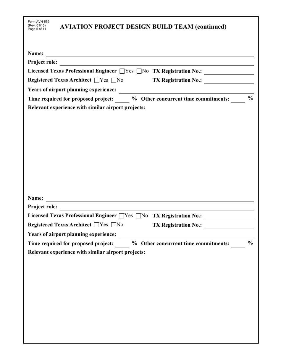 Form AVN-552 Request for Qualifications Design Build Services - Texas, Page 5