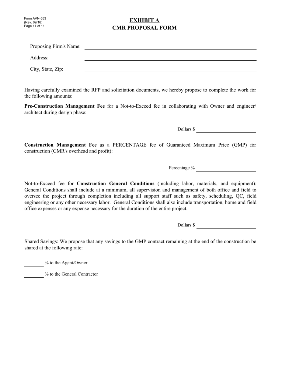 Form AVN-553 Request for Proposals Construction Manager-At-Risk Services - Texas, Page 11